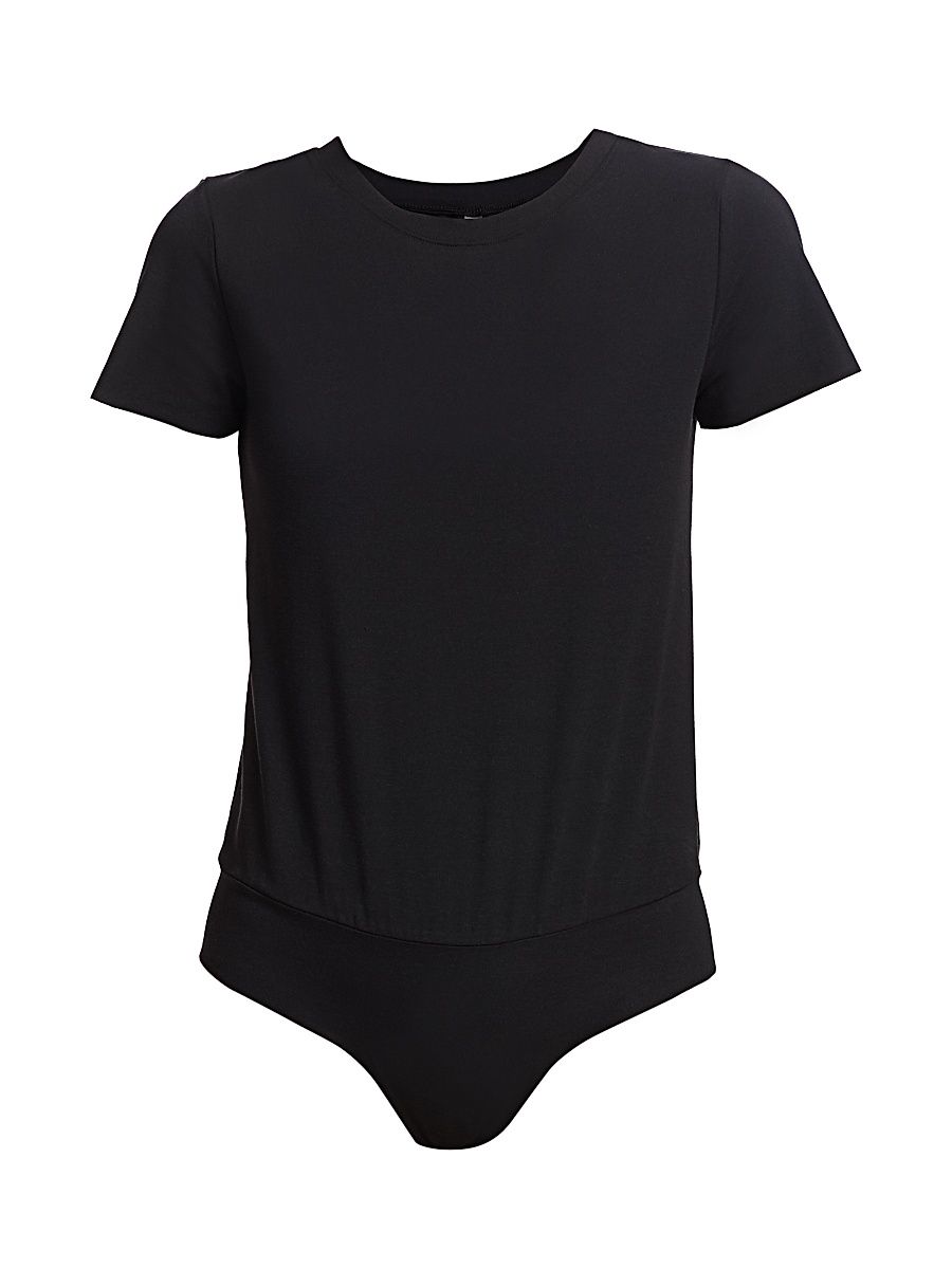 Women's Essential Cotton Crewneck Tee Bodysuit - Black - Size Large