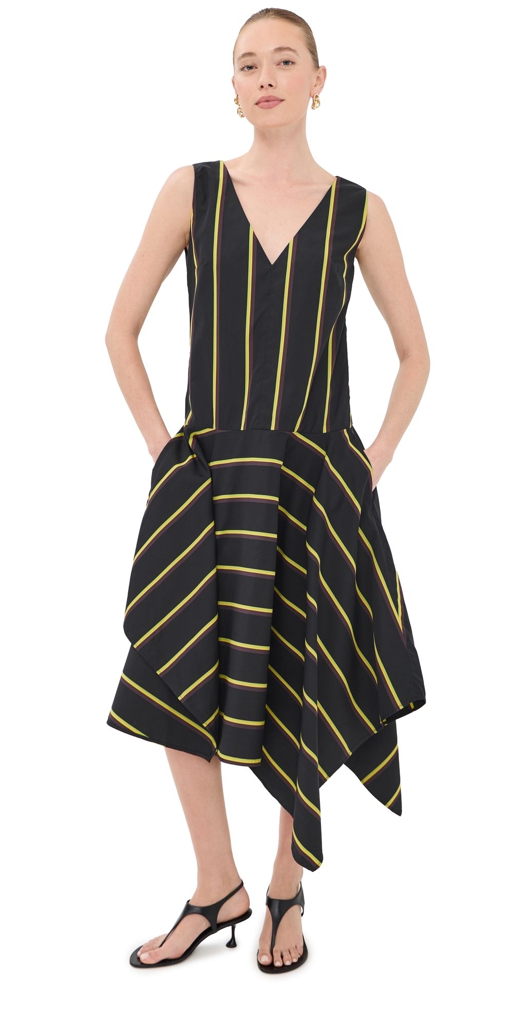 Proenza Schouler Beatriz Dress in Cotton Silk Shirting Black multi 10