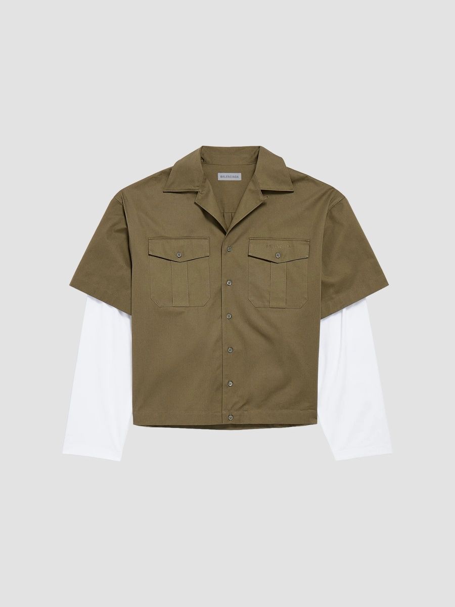 Balenciaga Men's Long Sleeves Hybrid Bowling Shirt - Khaki - Size 44