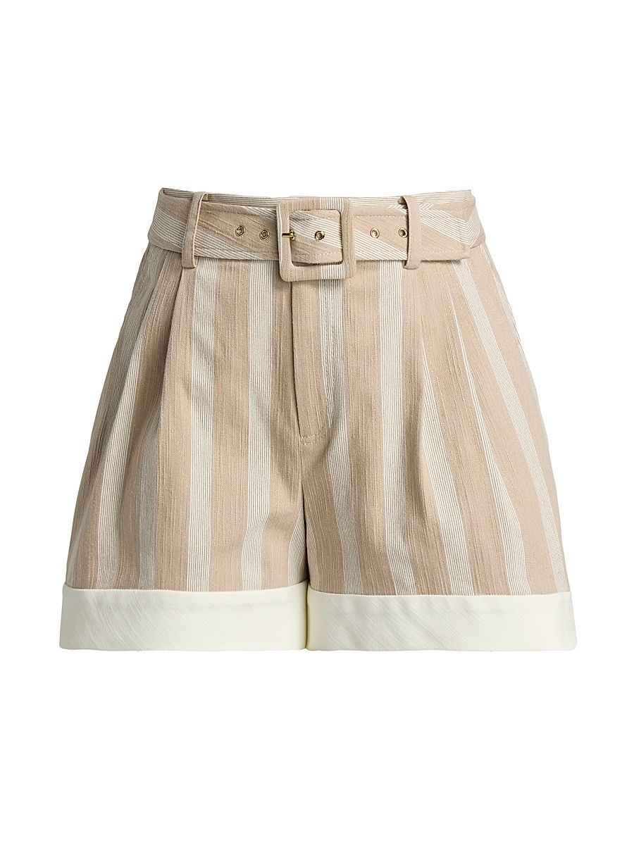 Women's Lillia Belted Striped Shorts - Sandstone Cotton Stripe - Size 14