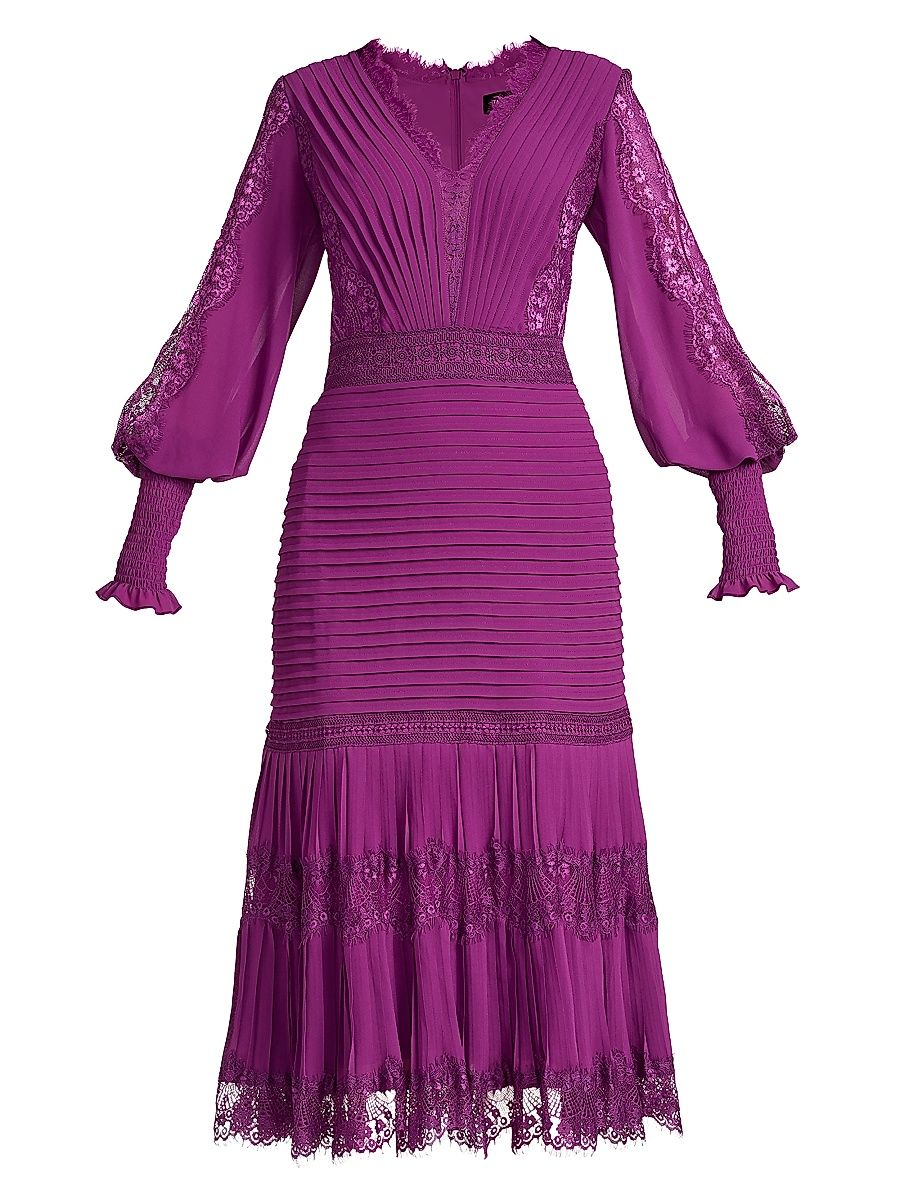 Women's Lace Balloon-Sleeve Midi-Dress - Begonia - Size 14