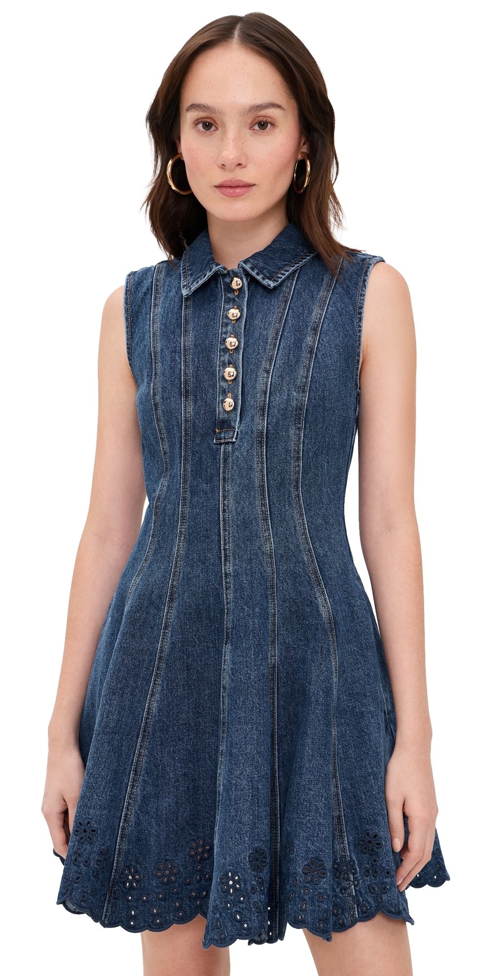 Self Portrait Denim Broderie Mini Dress Blue 12