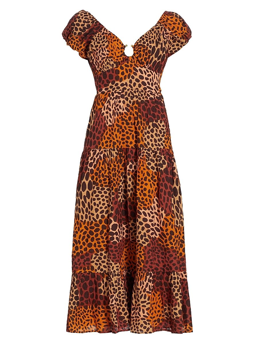 Women's Jane Abstract Cotton Midi Dress - Dotted Leopard Print - Size Small