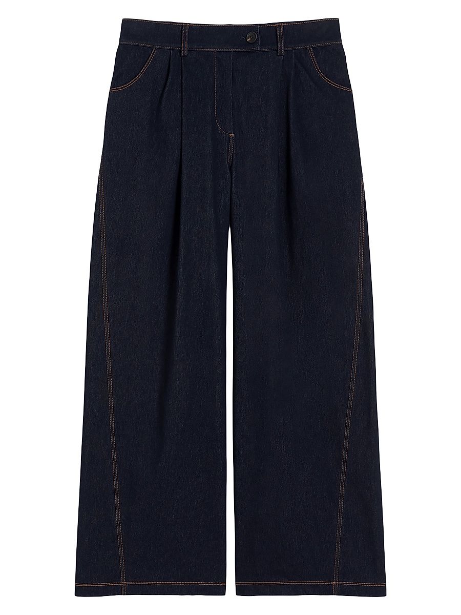 Women's Straight Fit Denim Look Trousers - Midnightblue - Size XL