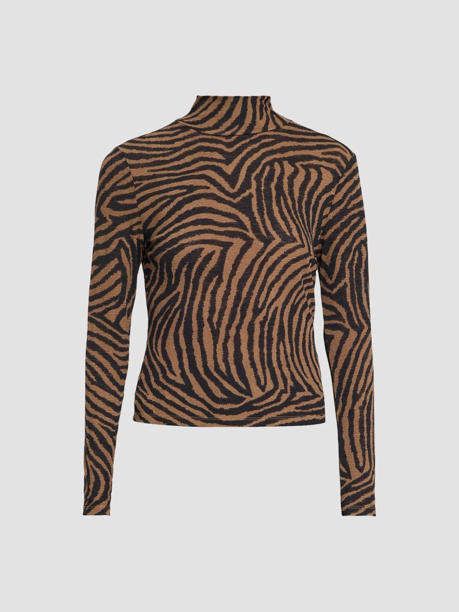 Veronica Beard Women's Wyeth Zebra-Print Turtleneck Top - Ochre Black - Size XL