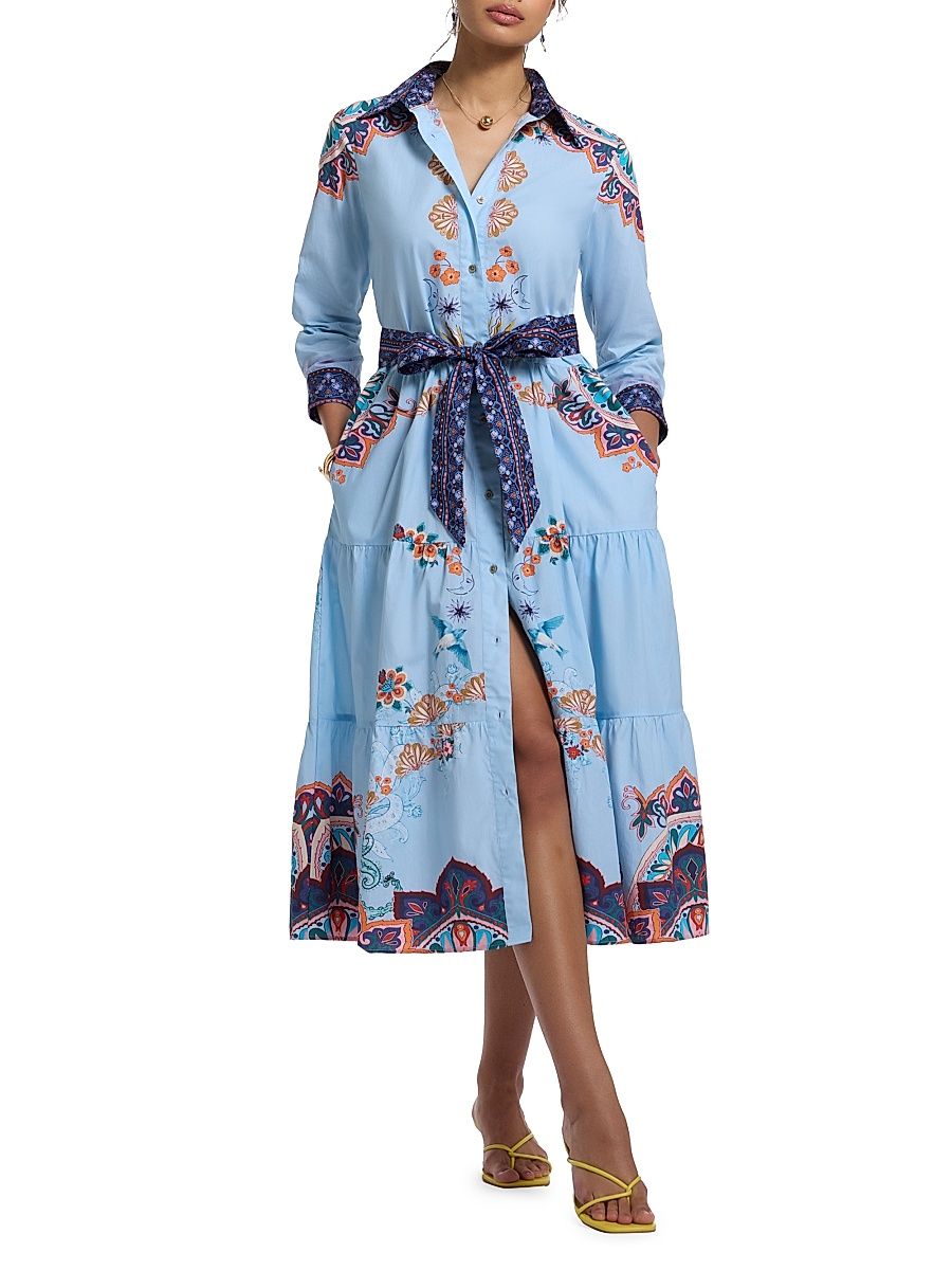 Women's Pia Pia Paisley Tie-Waist Midi Shirtdress - Light Blue - Size 4