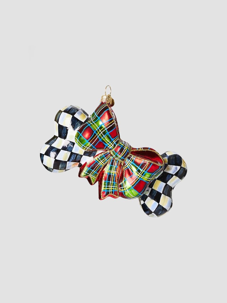 MacKenzie-Childs Courtly Check Dog Bone Glass Ornament