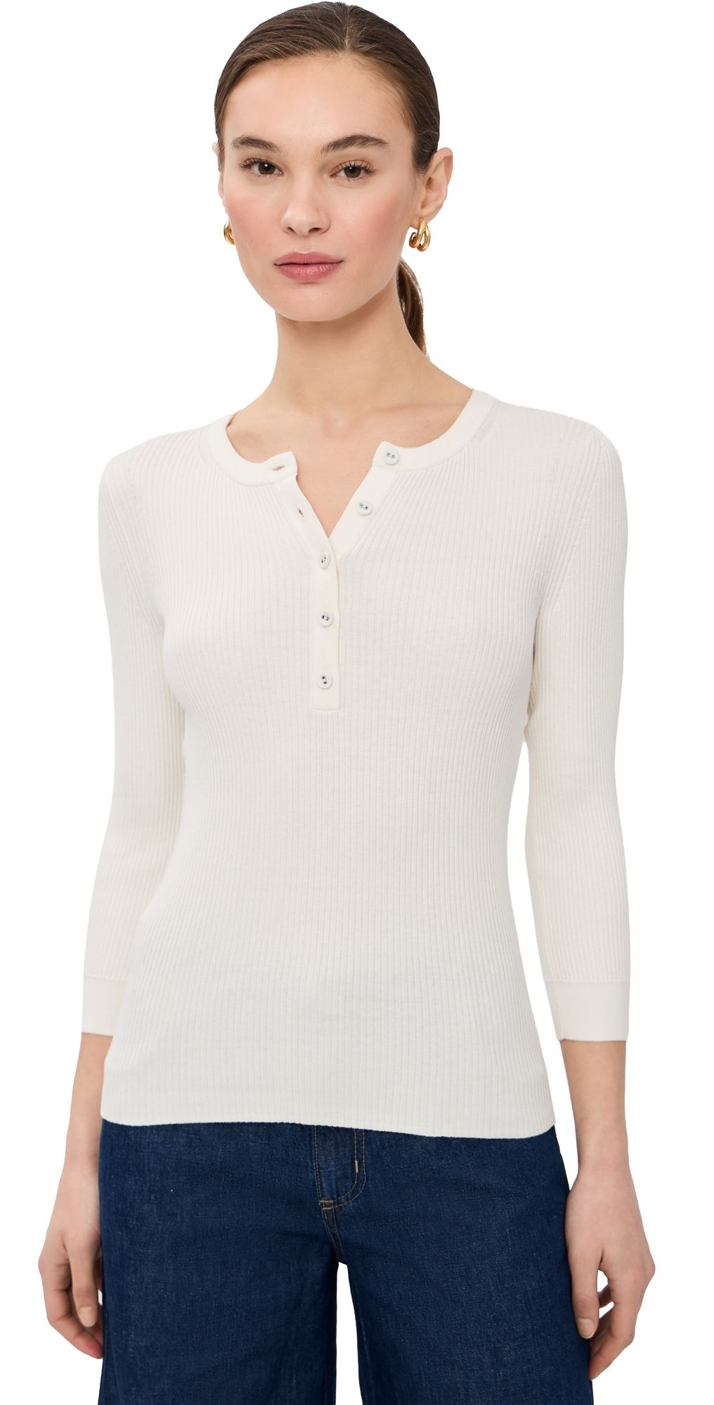 TWP 3/4 Sleeve Henley Ivory M