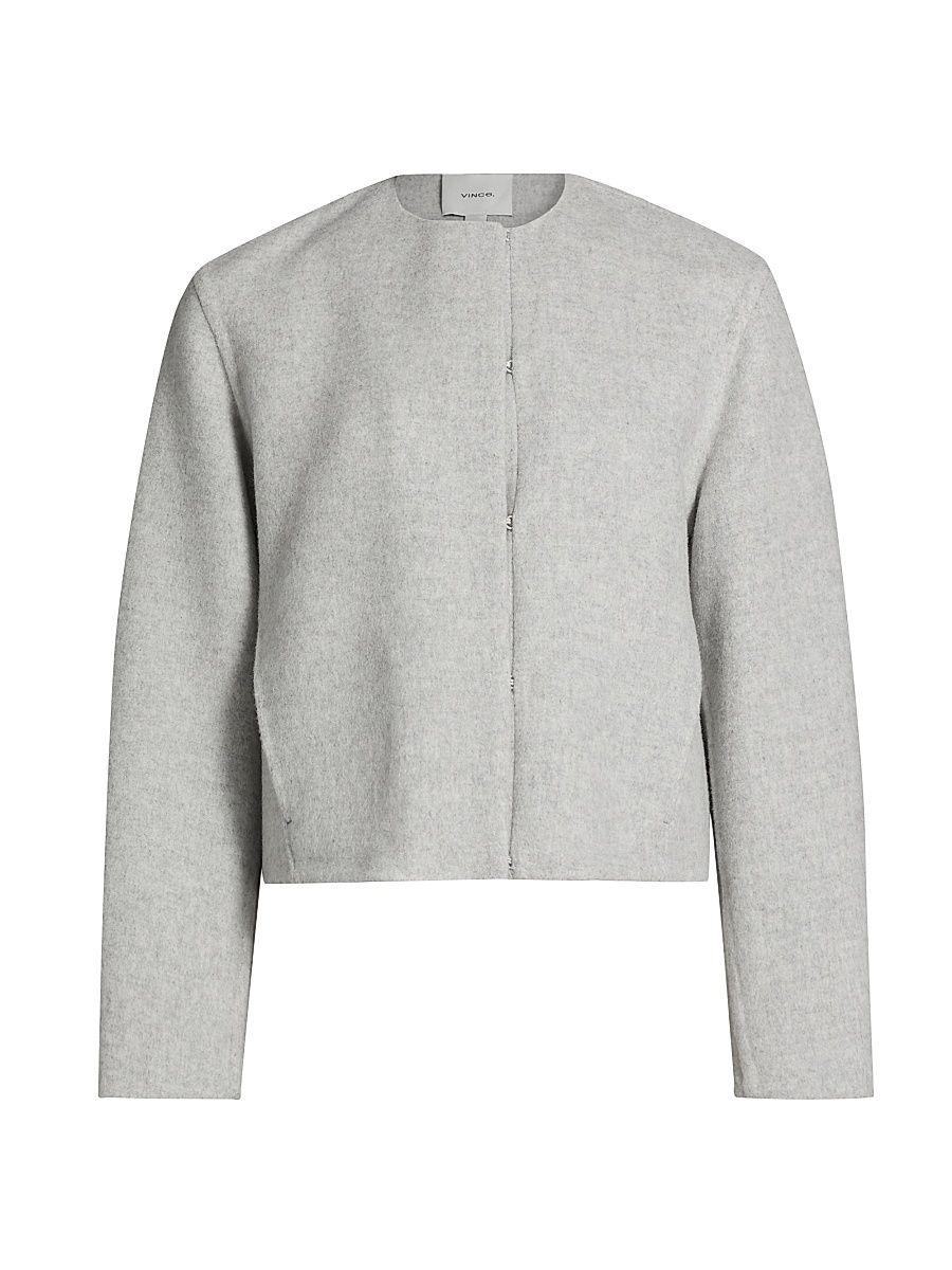 Women's Double Wool Collarless Jacket - Stone Grey - Size Small