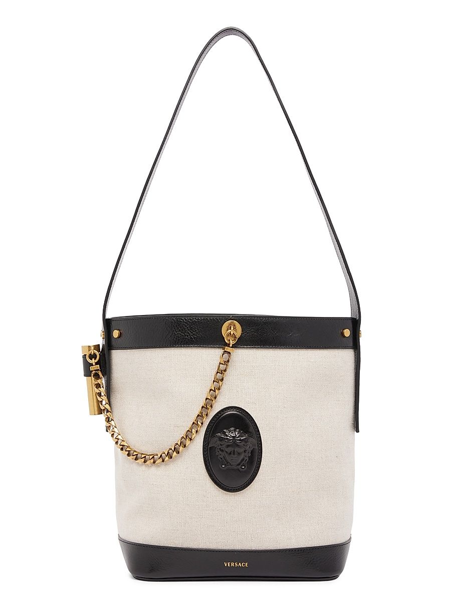 Women's Medusa Canvas Bucket Bag - Beige Black Gold