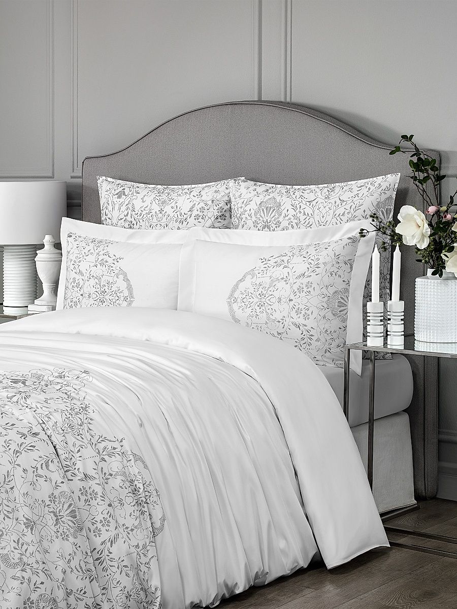 Amaris Duvet Cover & Sham Collection - White Silver Grey - Size King