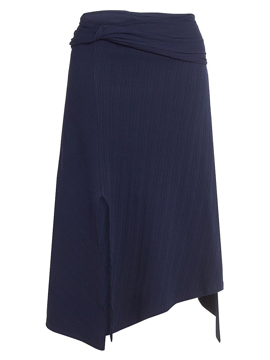 Women's Pleated Twist-Detail Cotton Midi-Skirt - Navy - Size XS