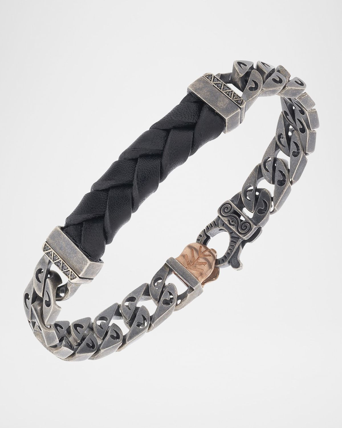 Men & apos;s Flaming Tongue ID Leather Curb Link Bracelet