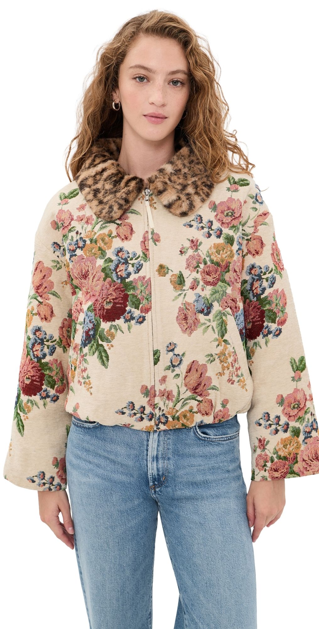 For Love & Lemons Betsy Floral Jacket Cream XL
