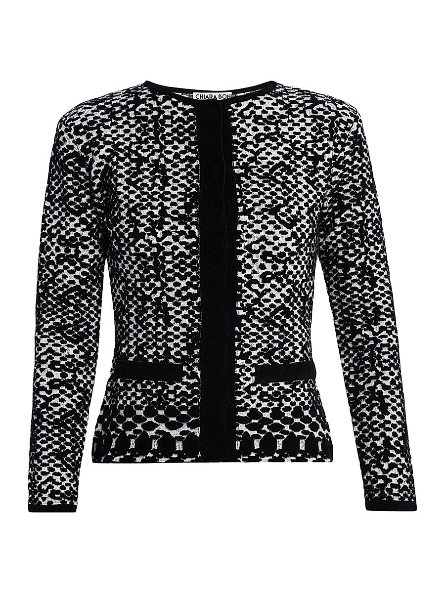 Women's Karnak Two-Tone Wool-Blend Cardigan - Black White - Size Large