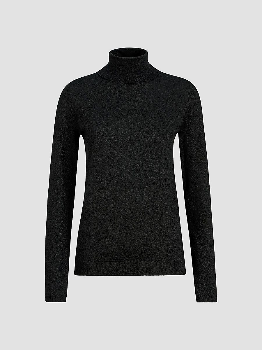 Women's Sparkling Cashmere and Silk Lightweight Turtleneck Sweater - Black - Size XXS