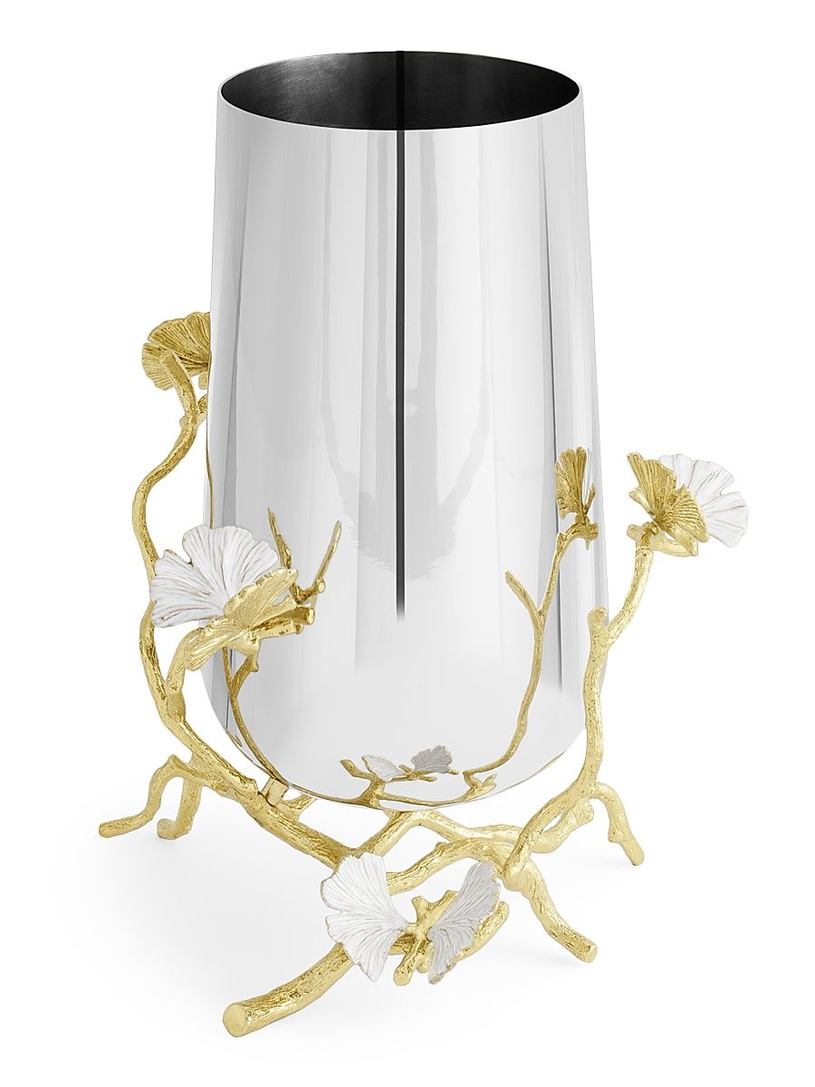 Butterfly Ginkgo Gold Vase - Gold - Size Medium