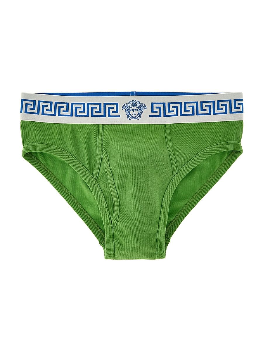 Men's La Greca Medusa Stretch-Cotton Brief - White Bright Green - Size XL