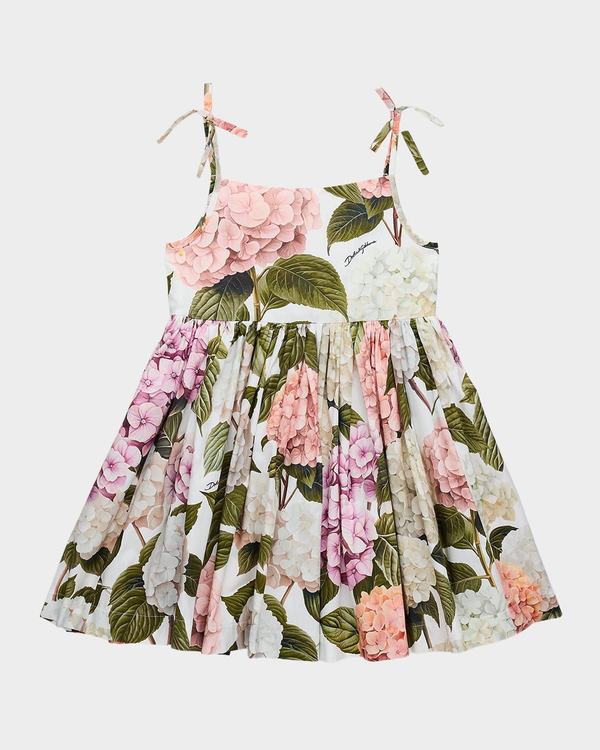 Girl & apos;s Sleeveless Hydrangea-Print Poplin Dress, Size 4-6