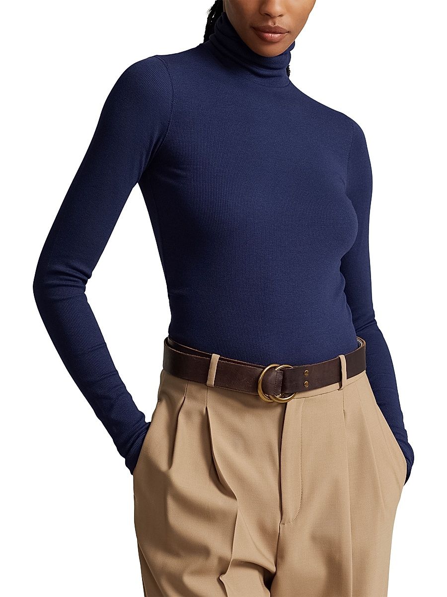 Women's Stretch Rib-Knit Turtleneck Sweater - Newport Navy - Size XS