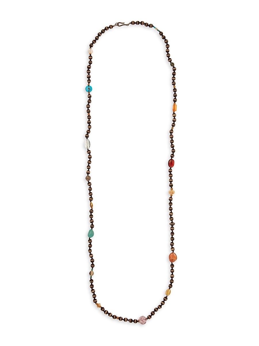 Women's Globetrotter 18K Yellow Gold & Multi-Gemstone Beaded Necklace - Black