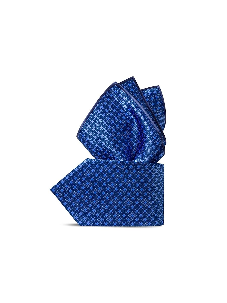 Men's Luxury Printed Silk Tie Set - Blue