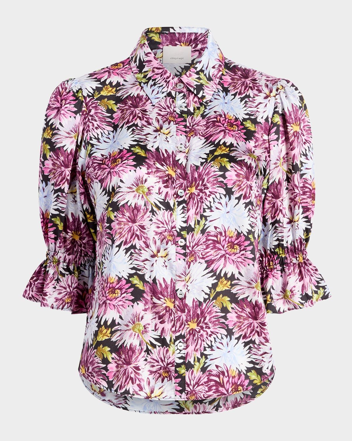 Fiona Puff-Sleeve Dahlia-Print Shirt