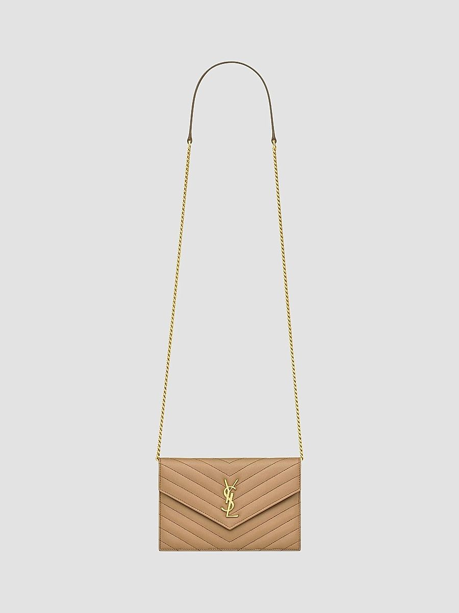 Saint Laurent Women's Cassandre Envelope Chain Wallet in Lambskin - Natural Tan