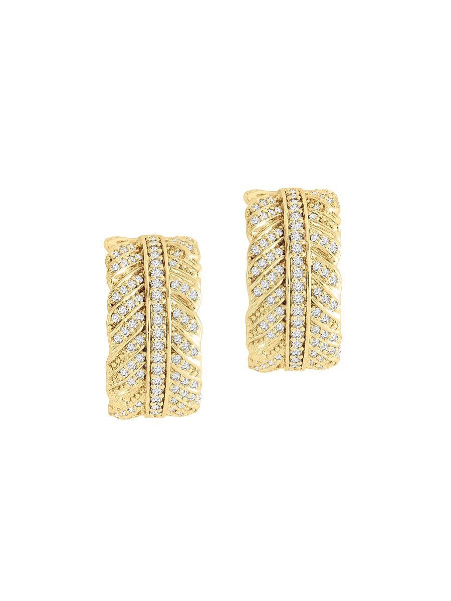 Women's Feather 18K Gold-Plated & Cubic Zirconia Hoop Earrings - Gold