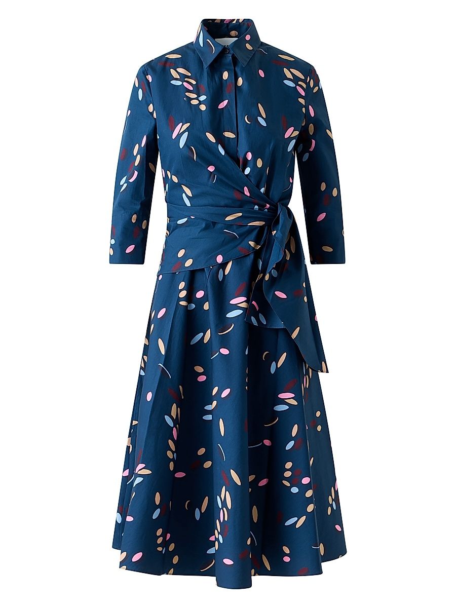 Women's Confetti Printed Cotton Wrap Midi-Dress - Ink Multicolor - Size 2