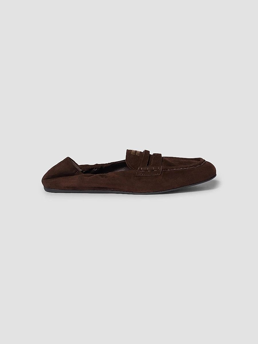 Miu Miu Women's Ruches Suede Loafers - Dark Brown - Size 8