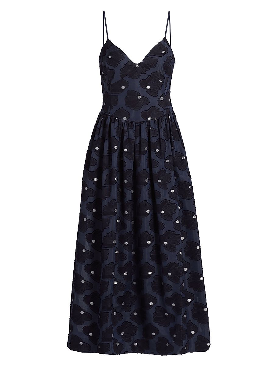 Women's Serena Floral-Embroidered Sweetheart Midi-Dress - Midnight - Size 10