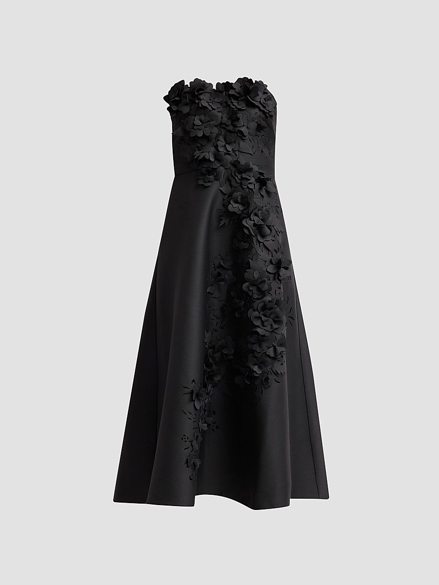 Women's Floral Applique Strapless Cocktail Dress - Black - Size 16