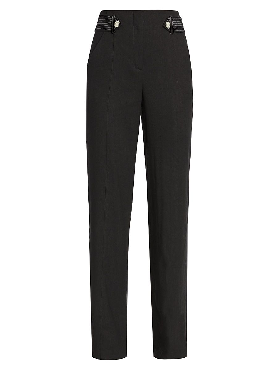 Women's Sunny Linen-Blend Wide-Leg Pants - Black - Size 16