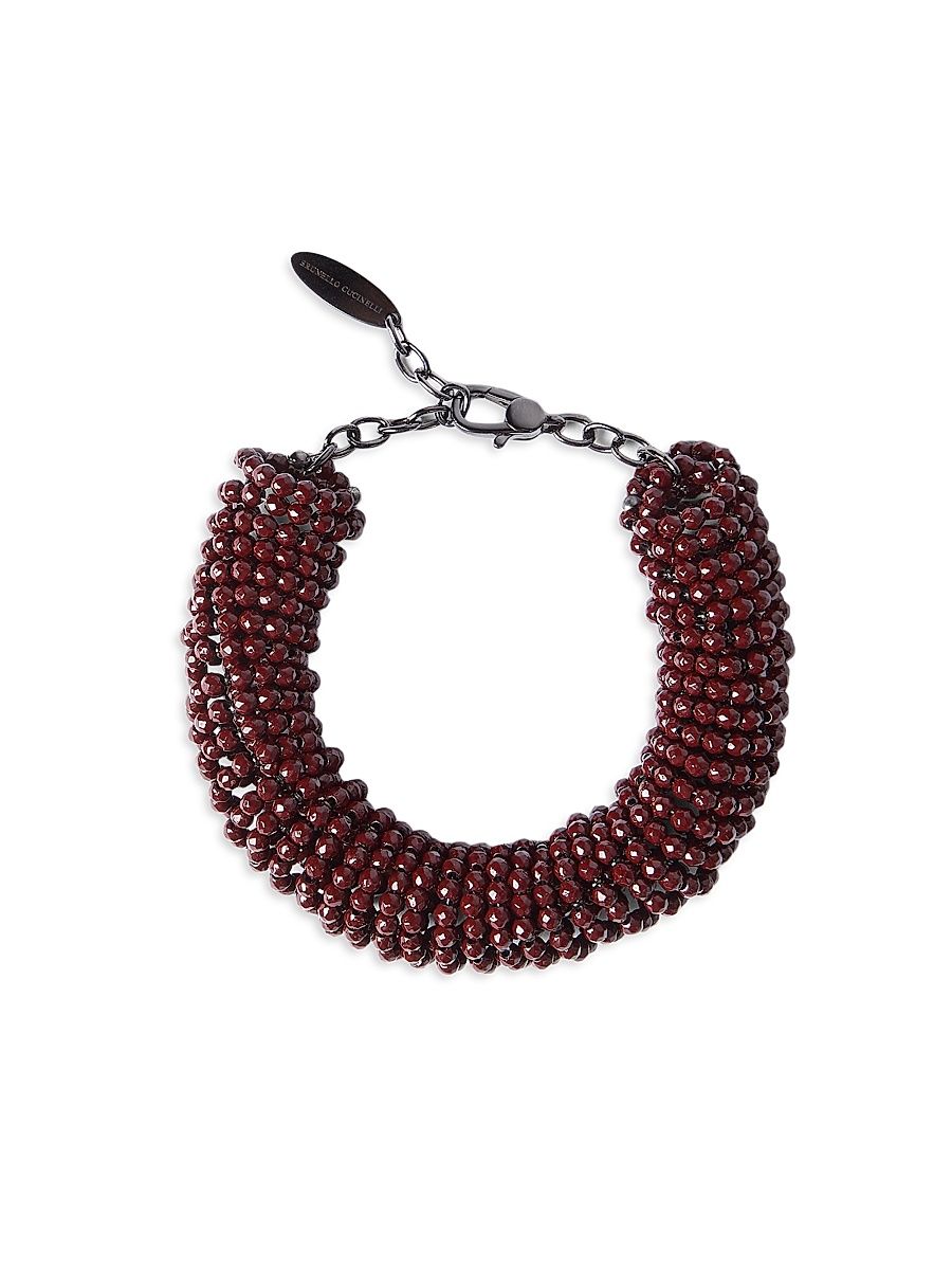 Women's Hematite and Sterling Silver Bracelet - Red
