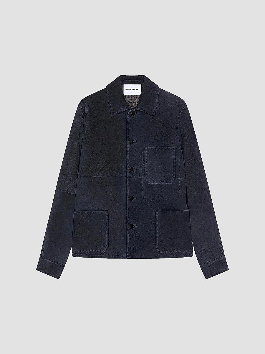 Givenchy Men's Couture Seam Overshirt in Suede - Dark Navy - Size 46