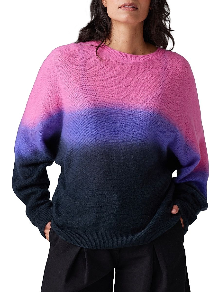 Women's Cashmere-Silk Dip-Dye Crewneck Sweater - Sugar Plum - Size XL