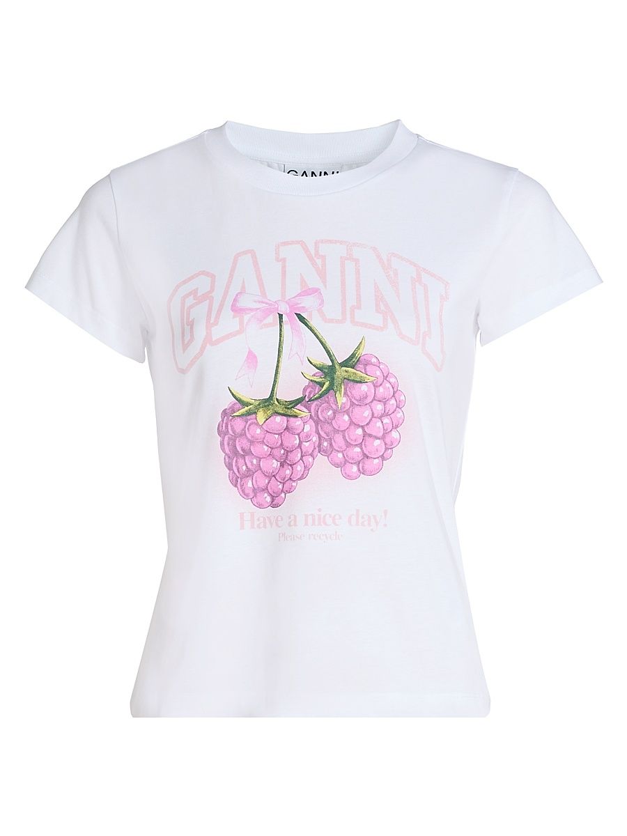 Women's Raspberry Logo Cotton Baby-Fit T-Shirt - Bright White - Size XXS