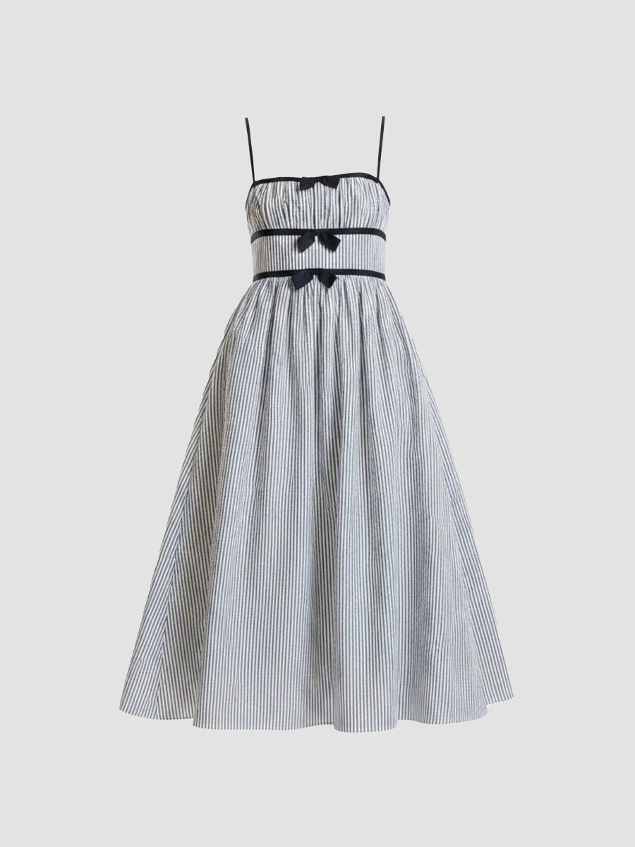 Cynthia Rowley Women's Clara Striped Seersucker Fit & Flare Midi Dress - Black Pinstripe - Size 10