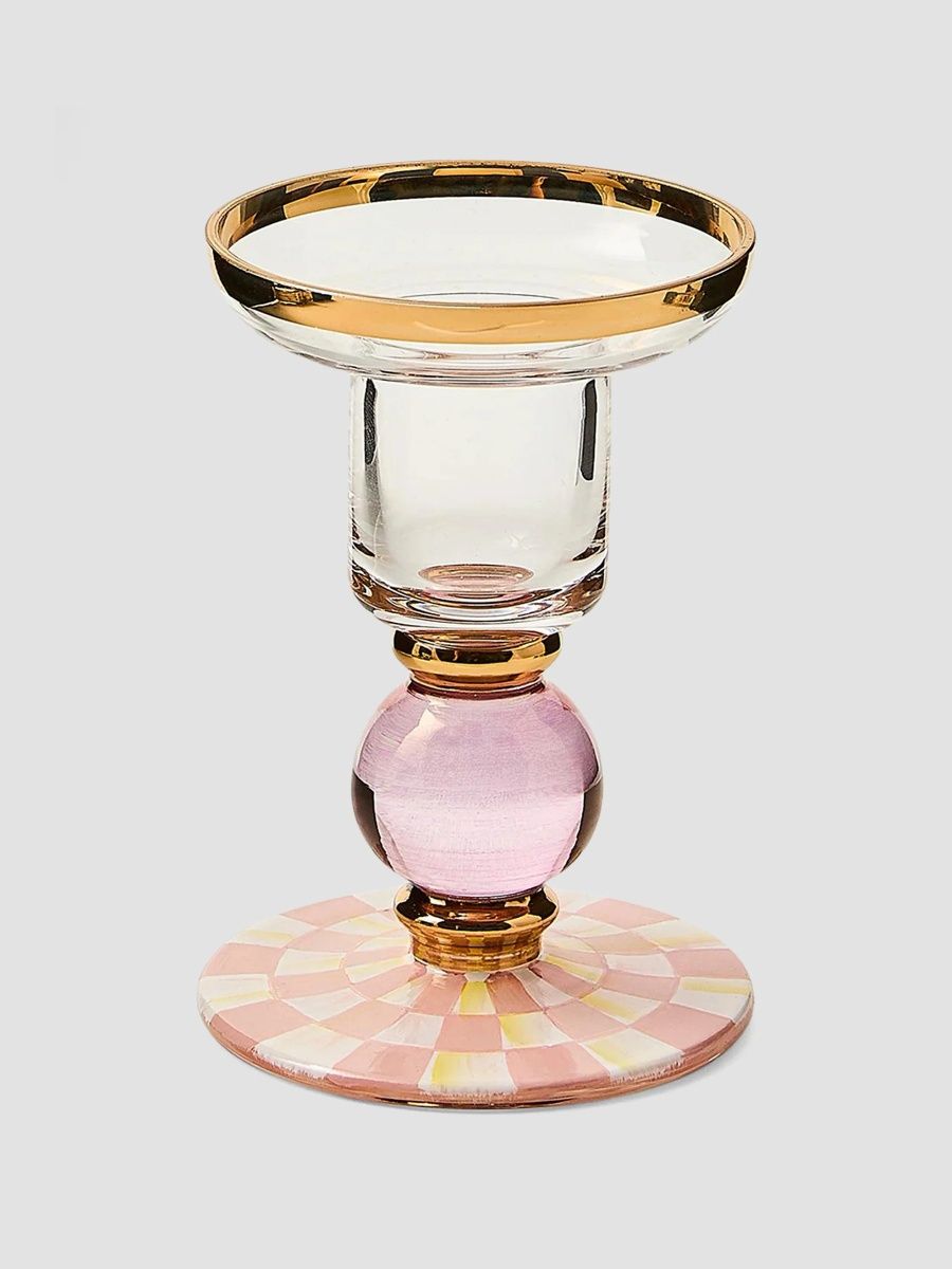 MacKenzie-Childs Rosy Check Glass Candleholder