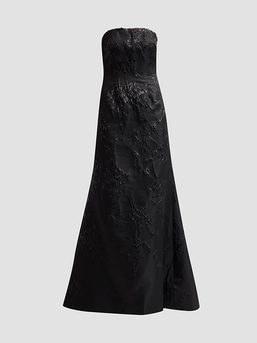 Women's Embellished Jacquard Strapless Gown - Black - Size 0