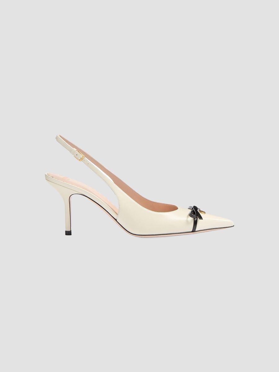 Valentino Women's Bepointy Slingback Pumps 80MM in Patent Leather - Ivory Black - Size 6.5