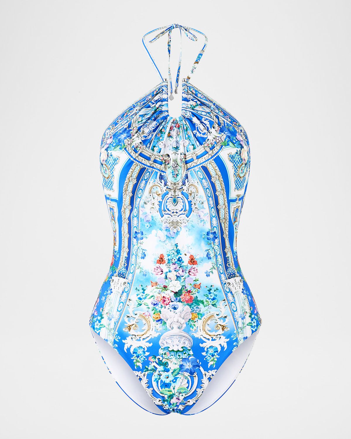 Ottoman Opulence Diamond Neck Halter One-Piece Swimsuit