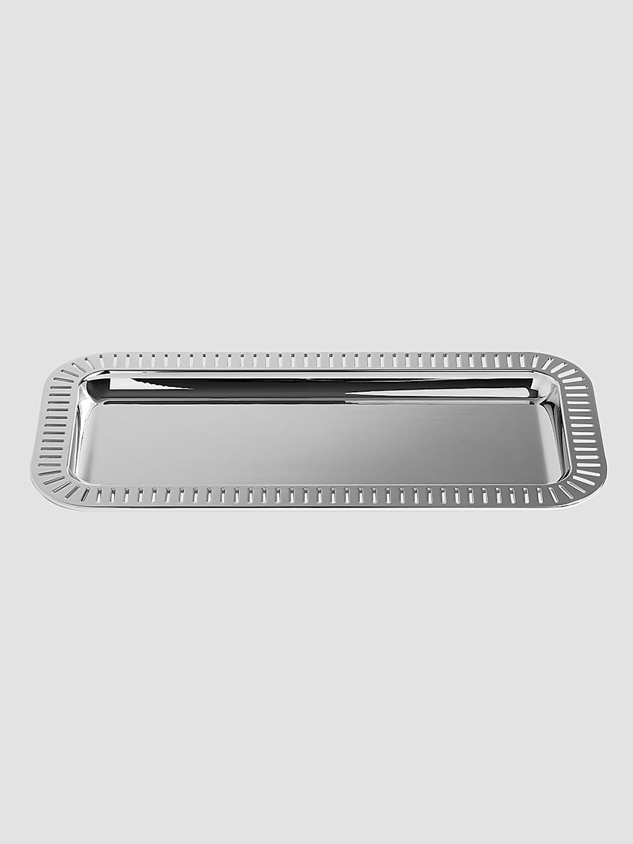 Striations Small Rectangular Stainless Steel Serving Tray - Silver