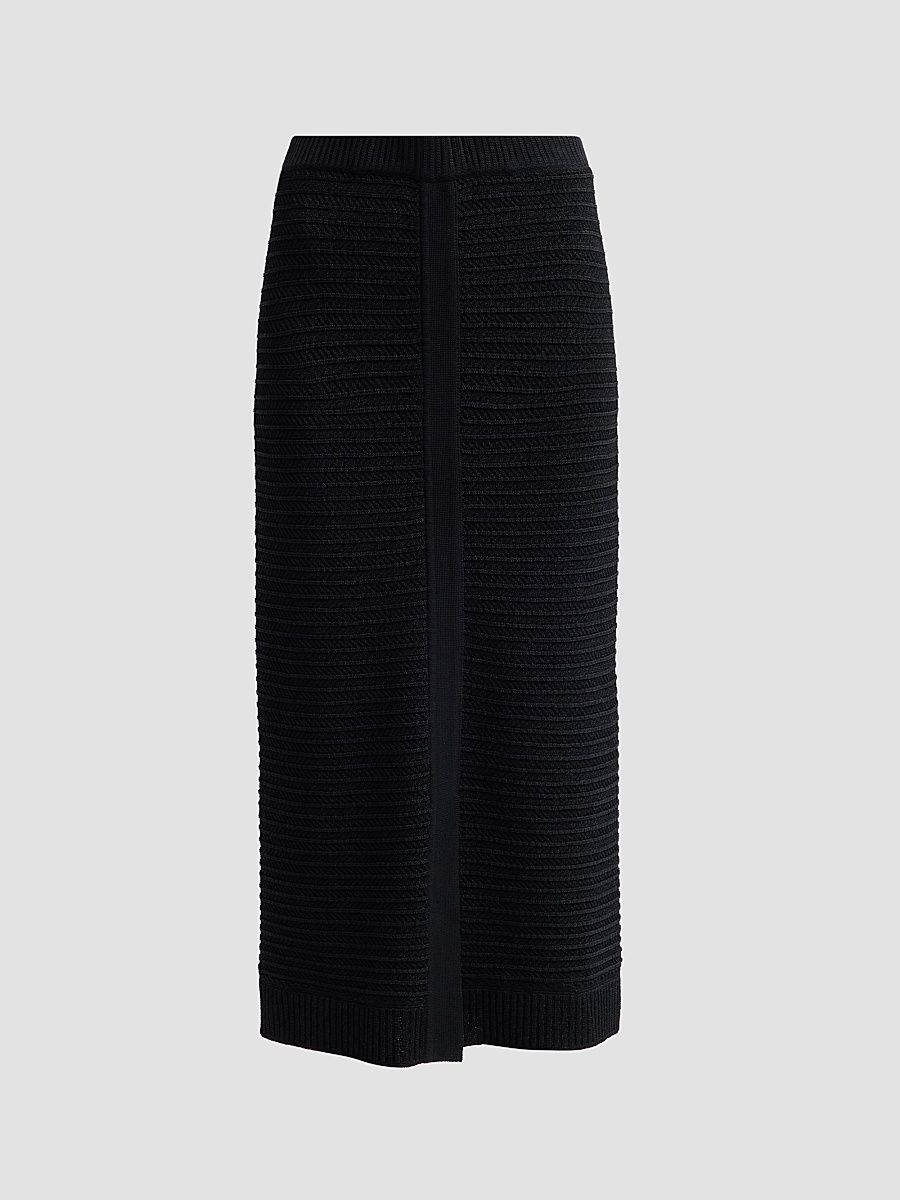 Women's Ottoman Knit Midi Skirt - Black - Size Small