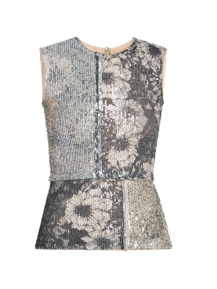 Women's Sequin Floral Top - Multicolor Variant - Size Small