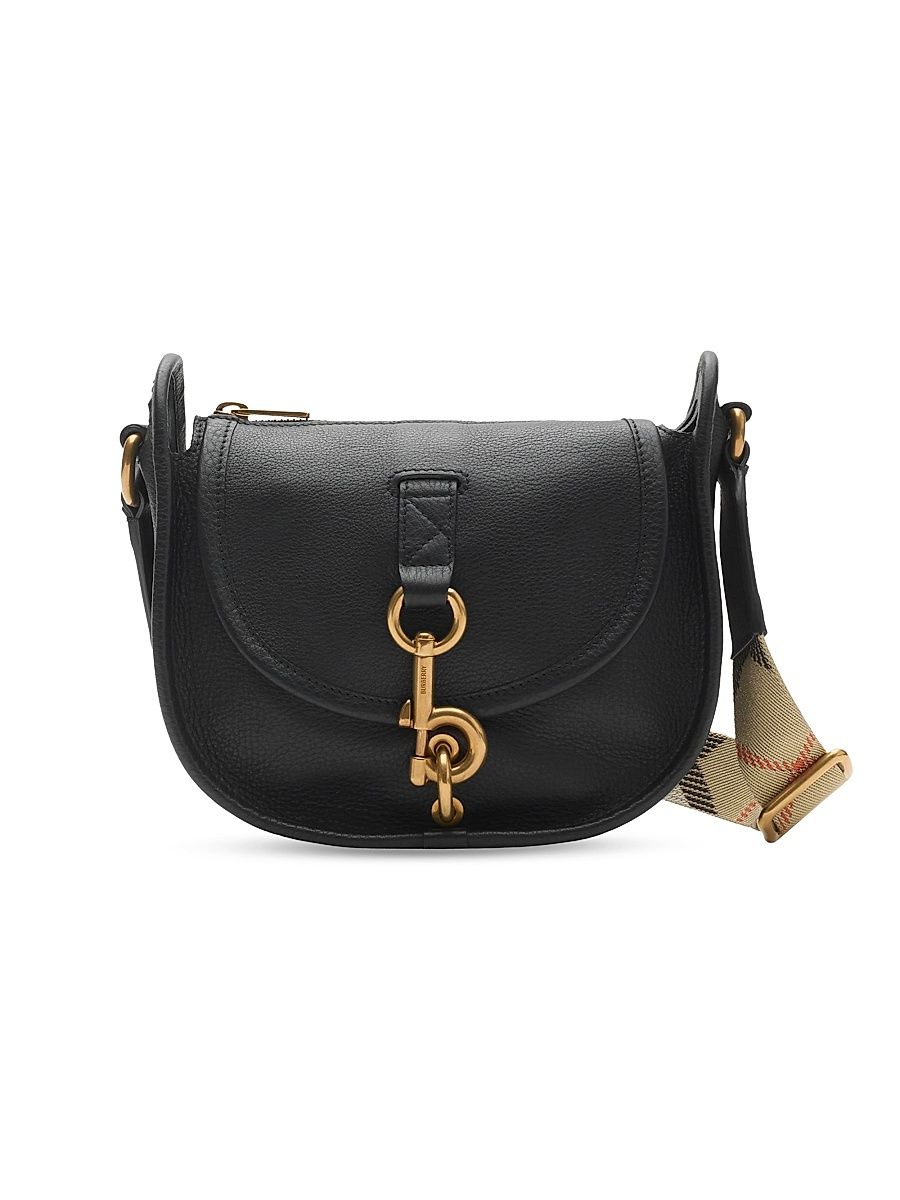 Burberry Women's Mini Check-Strap Leather Messenger Bag - Black
