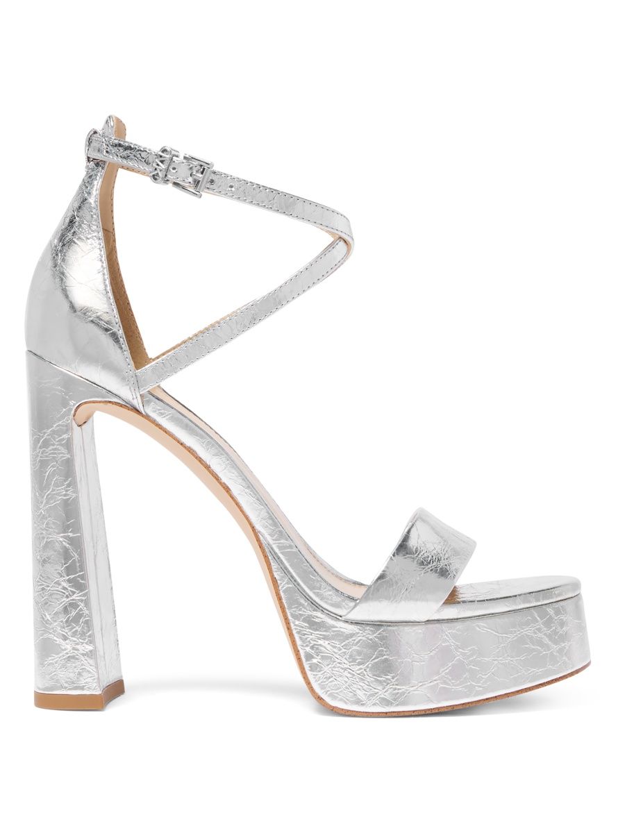 MICHAEL Michael Kors Women's Cami 125MM Leather Platform Sandals - Silver - Size 11