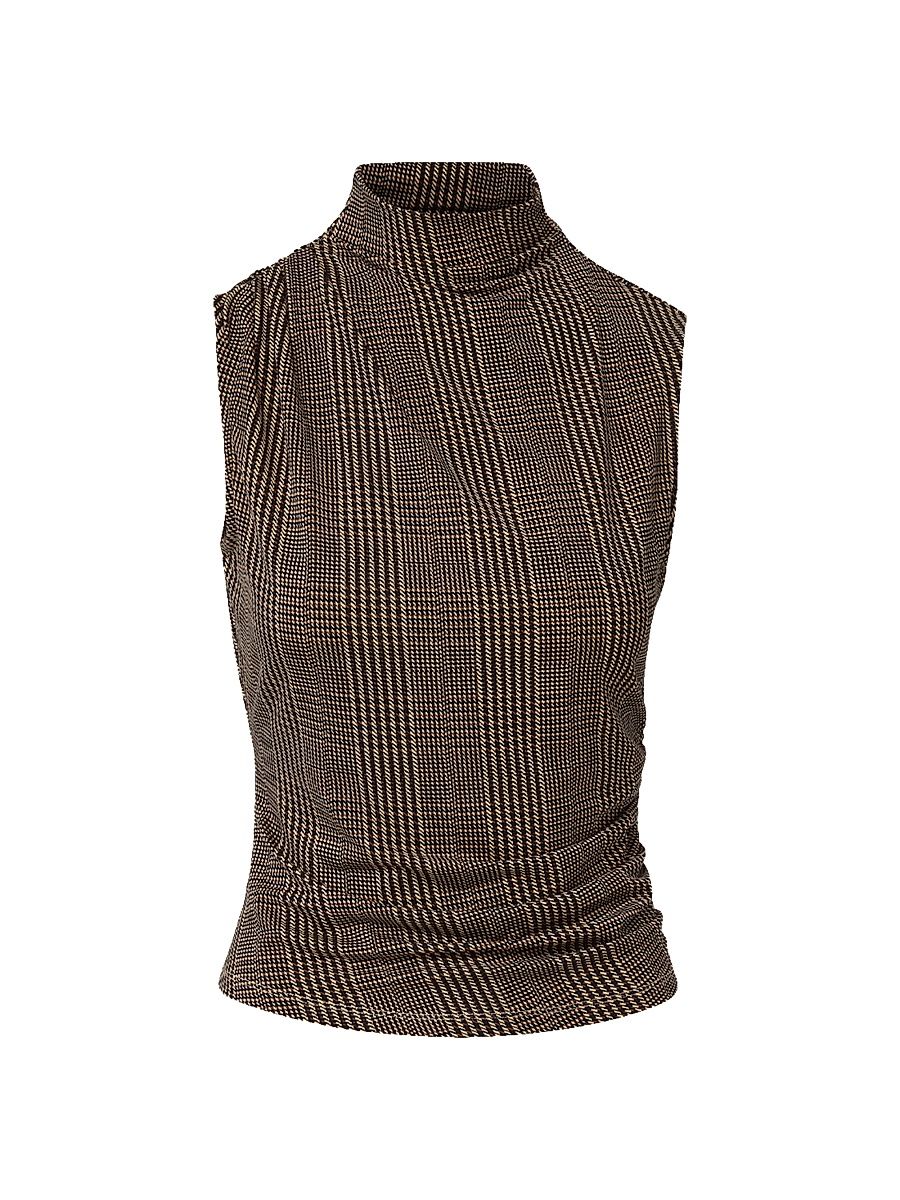 Women's Mylie Plaid Ruched Top - Dark Acorn Multi - Size Large