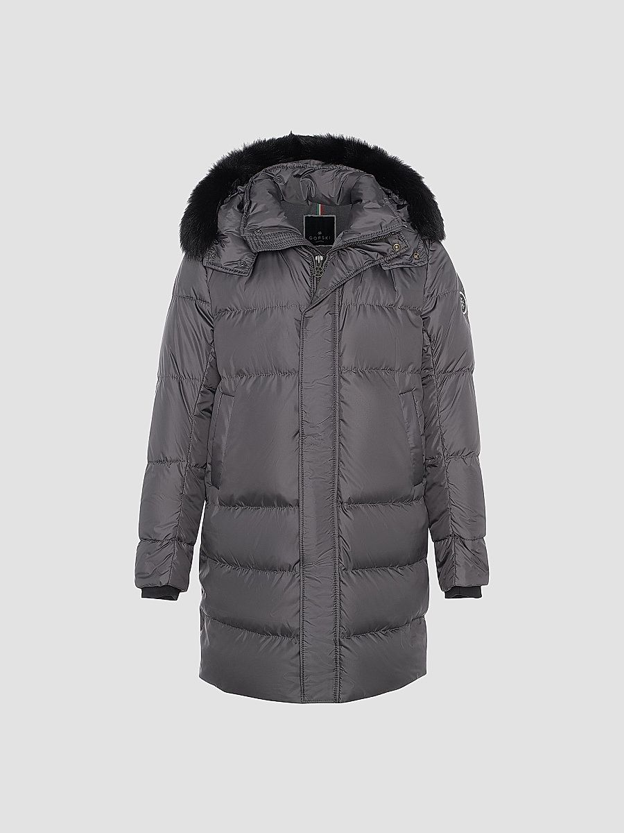 Gorski Men's Apres-Ski Parka with Detachable Toscana Lamb Hood Trim - Anthracite Black - Size Medium